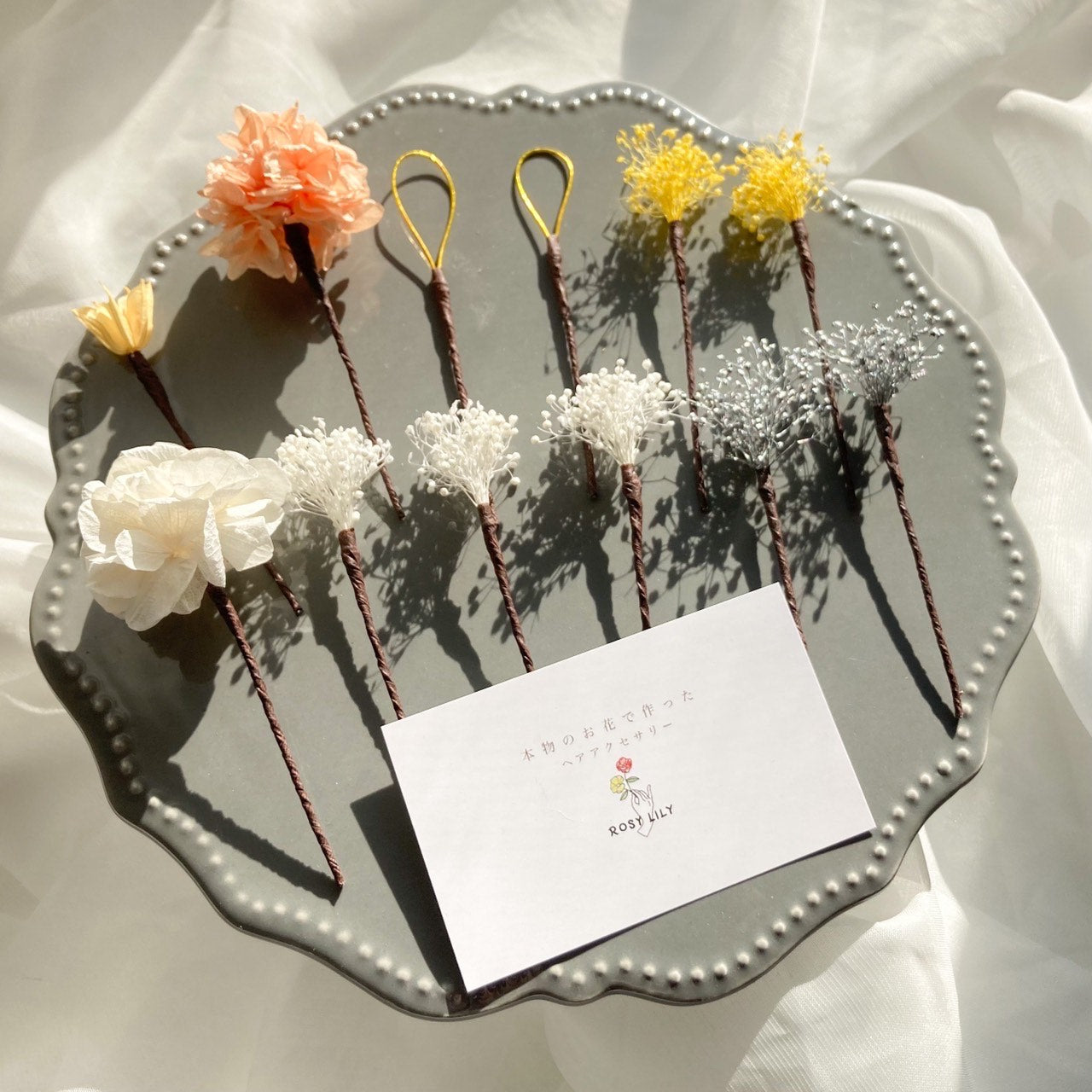 髪飾り イエローオレンジ【ヘアアクセサリー 花 ドライフラワー プリザーブド】 【結婚式 ヘアアクセサリー】