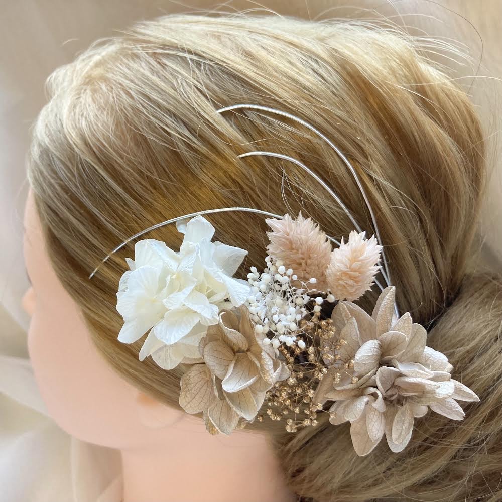 髪飾り ベージュ【ヘアアクセサリー 花 ドライフラワー プリザーブド】 【結婚式 ヘアアクセサリー】