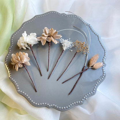 髪飾り ベージュ【ヘアアクセサリー 花 ドライフラワー プリザーブド】 【結婚式 ヘアアクセサリー】