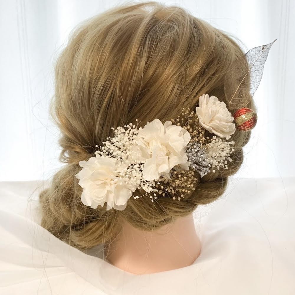 髪飾り ウィスキーホワイト【ヘアアクセサリー 花 ドライフラワー プリザーブド】 【結婚式 ヘアアクセサリー】