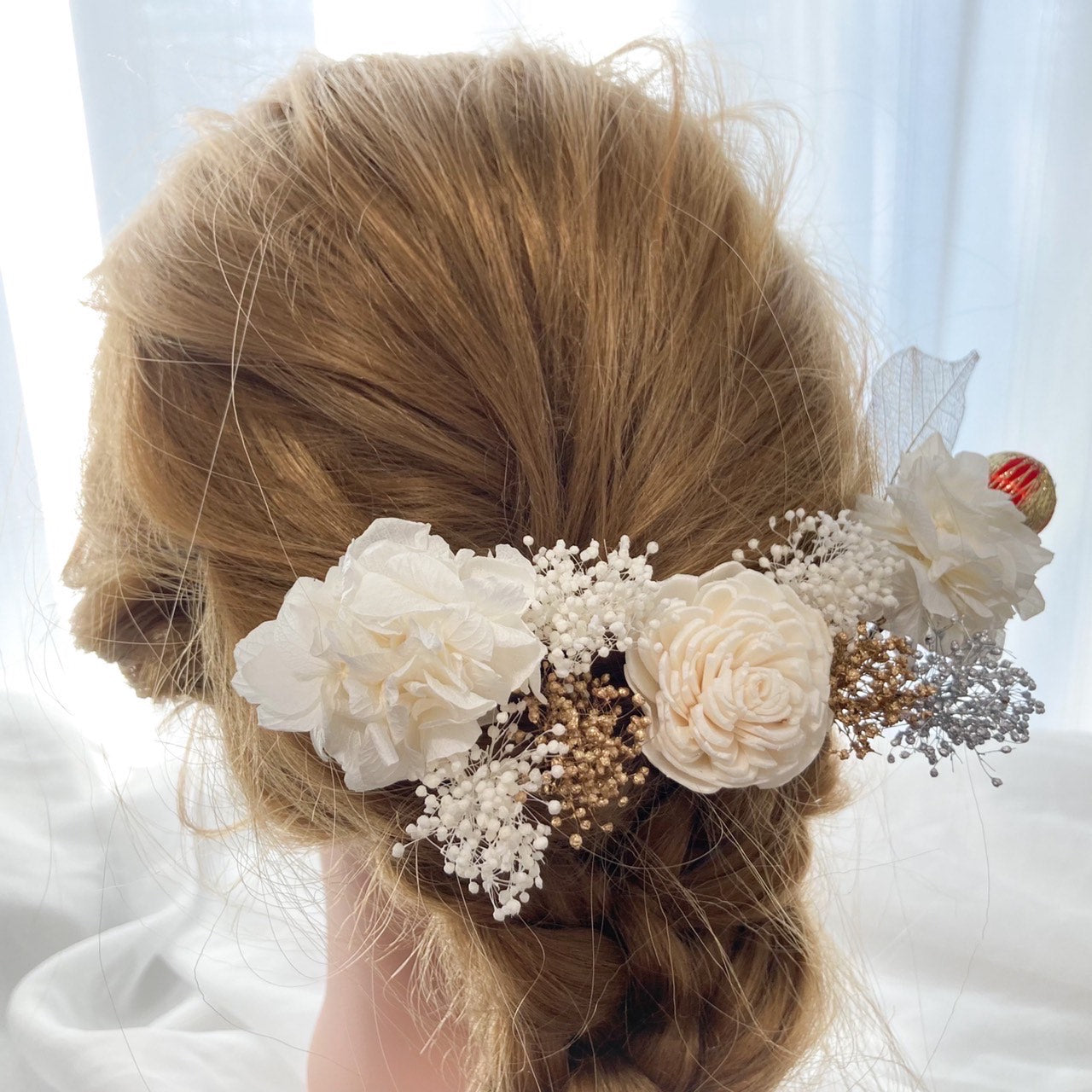 髪飾り ウィスキーホワイト【ヘアアクセサリー　花　ドライフラワー　プリザーブド】 【結婚式　ヘアアクセサリー】