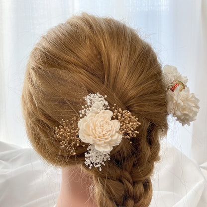 髪飾り ウィスキーホワイト【ヘアアクセサリー　花　ドライフラワー　プリザーブド】 【結婚式　ヘアアクセサリー】