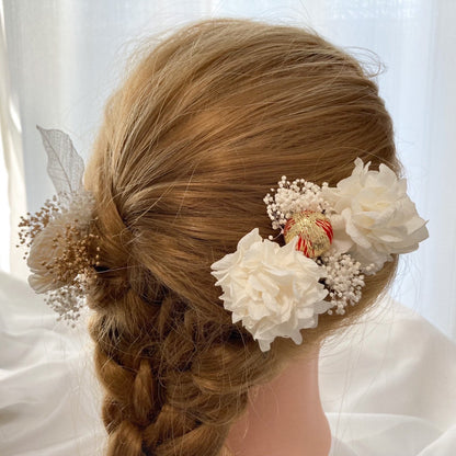 髪飾り ウィスキーホワイト【ヘアアクセサリー 花 ドライフラワー プリザーブド】 【結婚式 ヘアアクセサリー】
