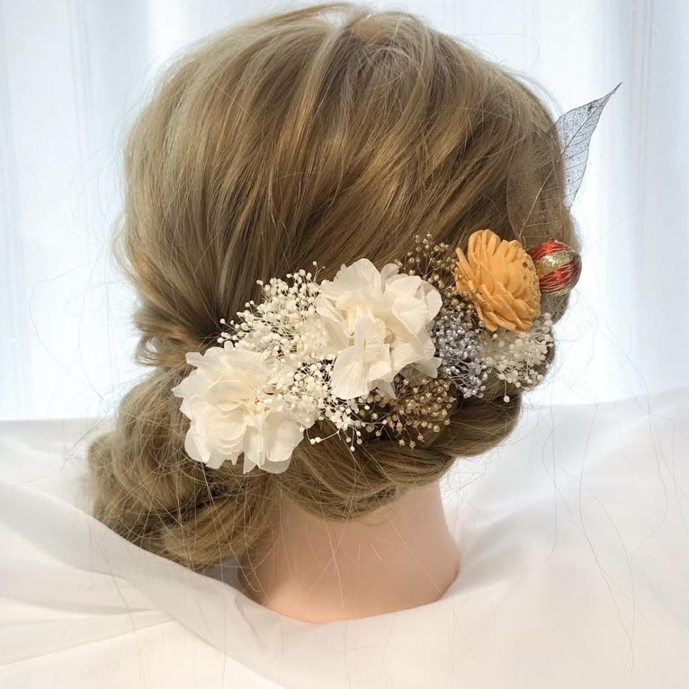 髪飾り ウィスキーオレンジ【ヘアアクセサリー　花　ドライフラワー　プリザーブド】 【結婚式　ヘアアクセサリー】