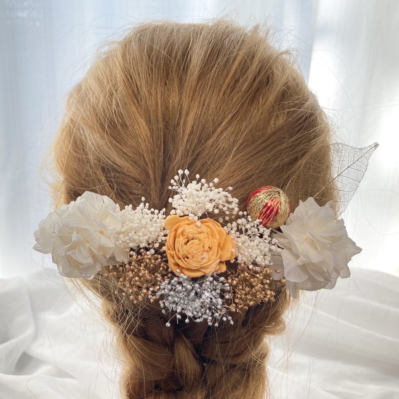 髪飾り ウィスキーオレンジ【ヘアアクセサリー 花 ドライフラワー プリザーブド】 【結婚式 ヘアアクセサリー】