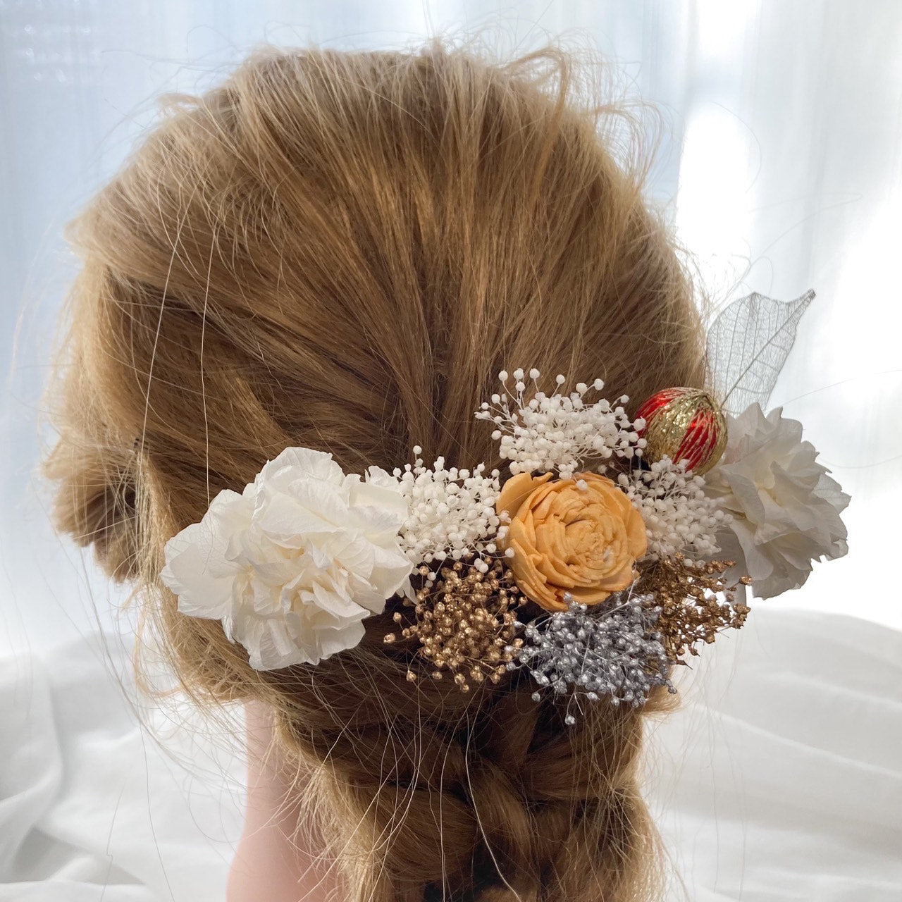 髪飾り ウィスキーオレンジ【ヘアアクセサリー　花　ドライフラワー　プリザーブド】 【結婚式　ヘアアクセサリー】