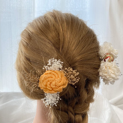 髪飾り ウィスキーオレンジ【ヘアアクセサリー 花 ドライフラワー プリザーブド】 【結婚式 ヘアアクセサリー】