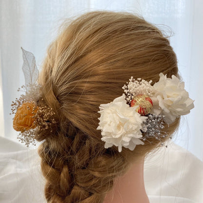 髪飾り ウィスキーオレンジ【ヘアアクセサリー 花 ドライフラワー プリザーブド】 【結婚式 ヘアアクセサリー】