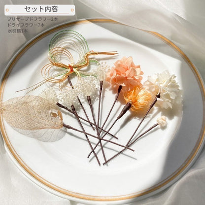髪飾り ベルランゴー【ヘアアクセサリー 花 ドライフラワー プリザーブド 水引】 【結婚式 和装 アクセサリー】