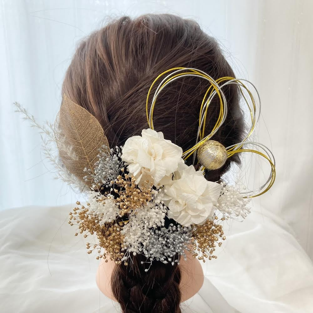 髪飾り アルプ【ヘアアクセサリー 花 ドライフラワー プリザーブド 水引】 【結婚式 和装 アクセサリー】