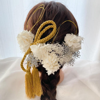 髪飾り シェルホワイト【ヘアアクセサリー　花　ドライフラワー　プリザーブド　水引】 【結婚式　和装　アクセサリー】