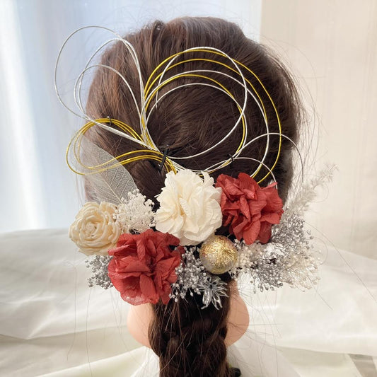 髪飾り ルーフス【ヘアアクセサリー 花 ドライフラワー プリザーブド 水引】 【結婚式 和装 アクセサリー】