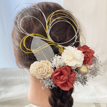 髪飾り ルーフス【ヘアアクセサリー 花 ドライフラワー プリザーブド 水引】 【結婚式 和装 アクセサリー】