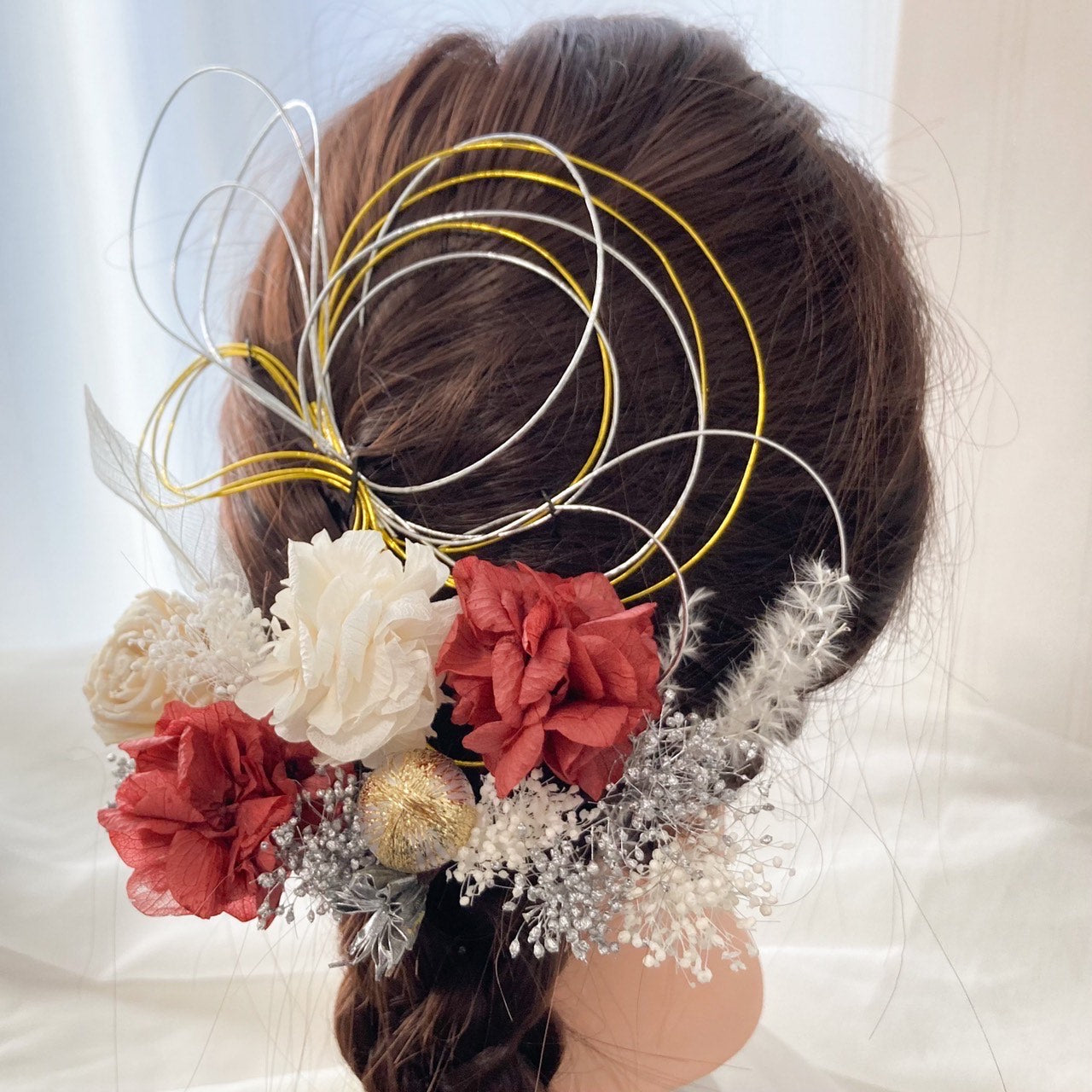 髪飾り ルーフス【ヘアアクセサリー 花 ドライフラワー プリザーブド 水引】 【結婚式 和装 アクセサリー】