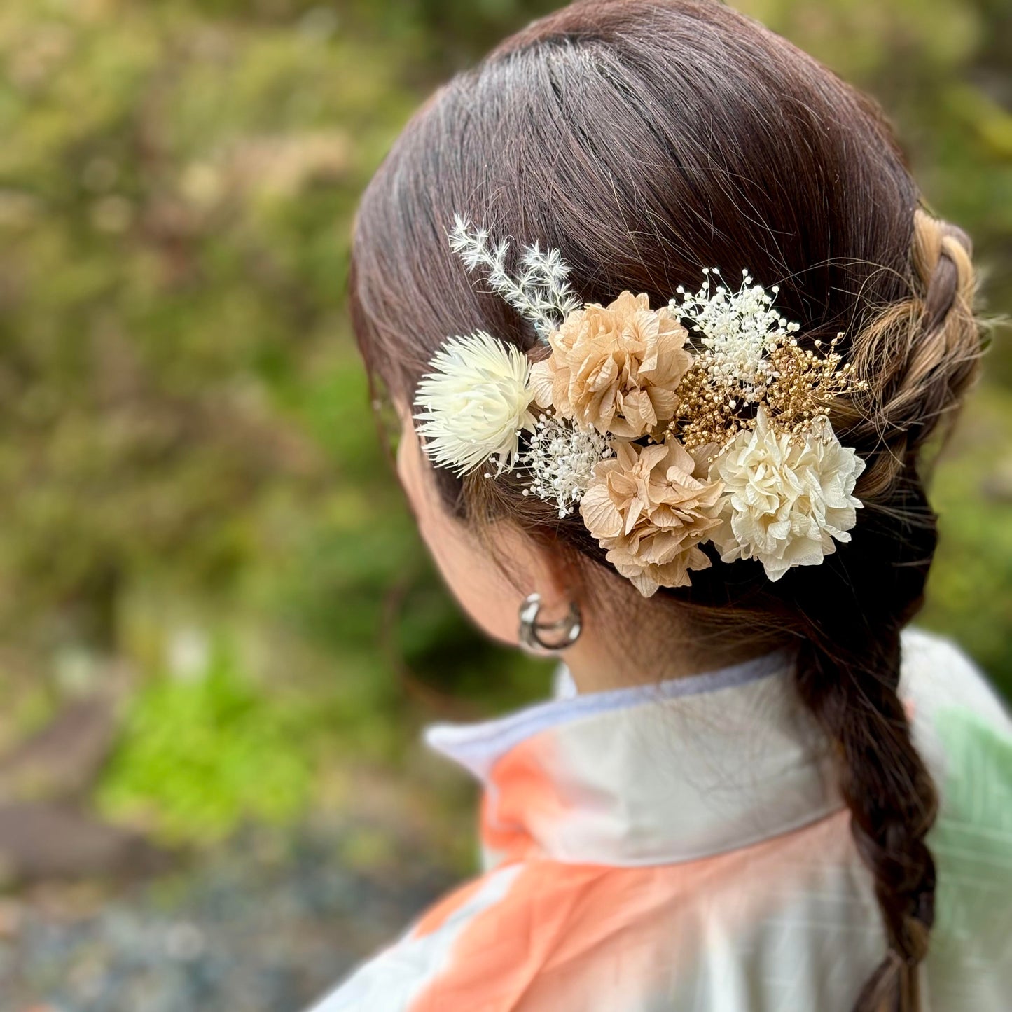 髪飾り リノン【ヘアアクセサリー　花　ドライフラワー　プリザーブド　水引】 【結婚式　和装　アクセサリー】