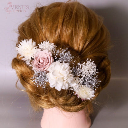 髪飾り Vピンク 【ヘアアクセサリー バラ 花 ドライフラワー プリザーブド 】 【結婚式 ヘアアクセサリー】