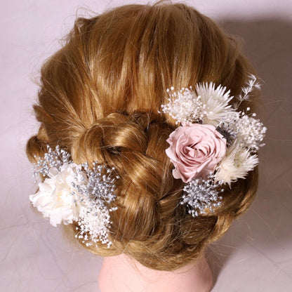 髪飾り Vピンク 【ヘアアクセサリー バラ 花 ドライフラワー プリザーブド 】 【結婚式 ヘアアクセサリー】