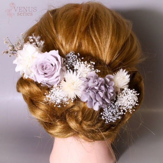 髪飾り Vグレー 【ヘアアクセサリー バラ 花 ドライフラワー プリザーブド 】 【結婚式 ヘアアクセサリー】