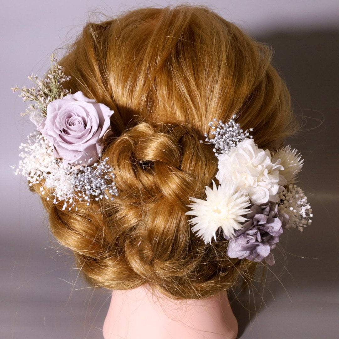 髪飾り Vグレー 【ヘアアクセサリー バラ 花 ドライフラワー