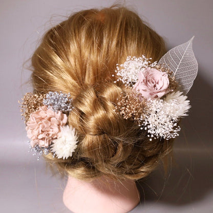 髪飾り VピンクⅡ 【ヘアアクセサリー バラ 花 ドライフラワー プリザーブド 】 【結婚式 ヘアアクセサリー】