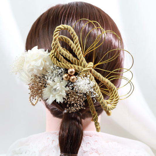 髪飾り ノワ【ヘアアクセサリー　花　ドライフラワー　プリザーブド　水引　紐】 【結婚式　和装　アクセサリー】