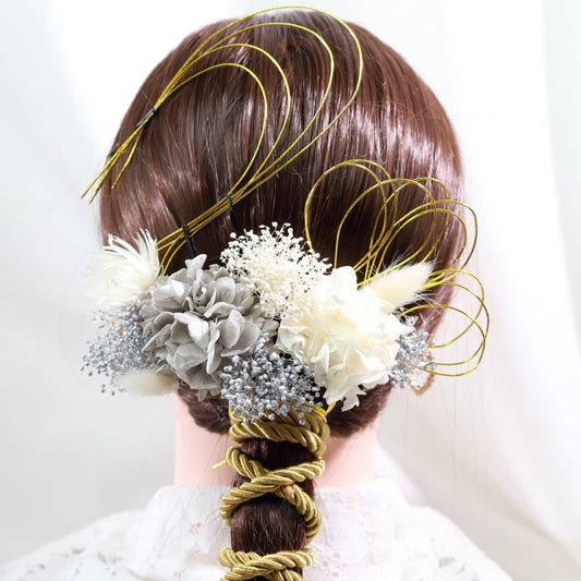 髪飾り タオ【ヘアアクセサリー　花　ドライフラワー　プリザーブド　水引　紐】 【結婚式　和装　アクセサリー】