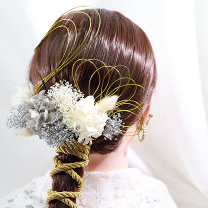 髪飾り タオ【ヘアアクセサリー　花　ドライフラワー　プリザーブド　水引　紐】 【結婚式　和装　アクセサリー】