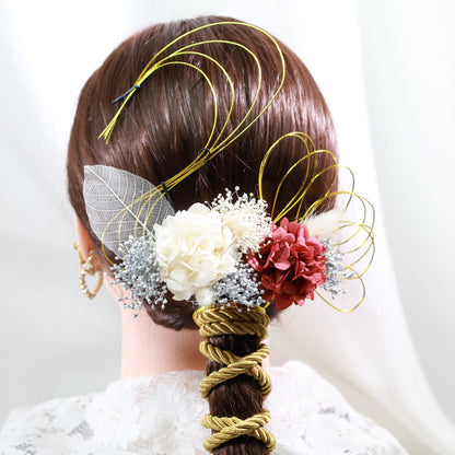 髪飾り アル【ヘアアクセサリー　花　ドライフラワー　プリザーブド　水引　紐】 【結婚式　和装　アクセサリー】