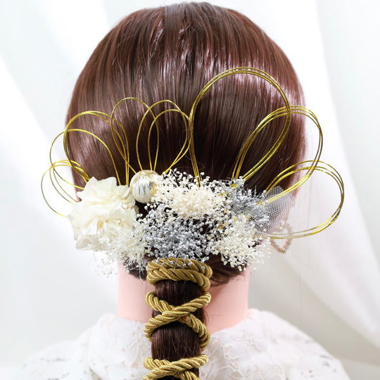 髪飾り  カオ【ヘアアクセサリー　花　ドライフラワー　プリザーブド　水引　紐】 【結婚式　和装　アクセサリー】