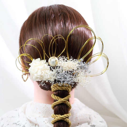 髪飾り カオ【ヘアアクセサリー 花 ドライフラワー プリザーブド 水引 紐】 【結婚式 和装 アクセサリー】