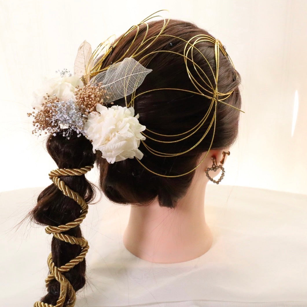 髪飾り ベヤズ【ヘアアクセサリー 花 ドライフラワー プリザーブド 水引 紐】 【結婚式 ヘアアクセサリー】