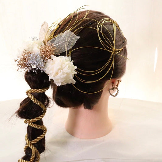 髪飾り ベヤズ【ヘアアクセサリー 花 ドライフラワー プリザーブド 水引 紐】 【結婚式 ヘアアクセサリー】