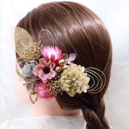 髪飾り グウェ【ヘアアクセサリー 花 ドライフラワー プリザーブド 水引】 【結婚式 ヘアアクセサリー】