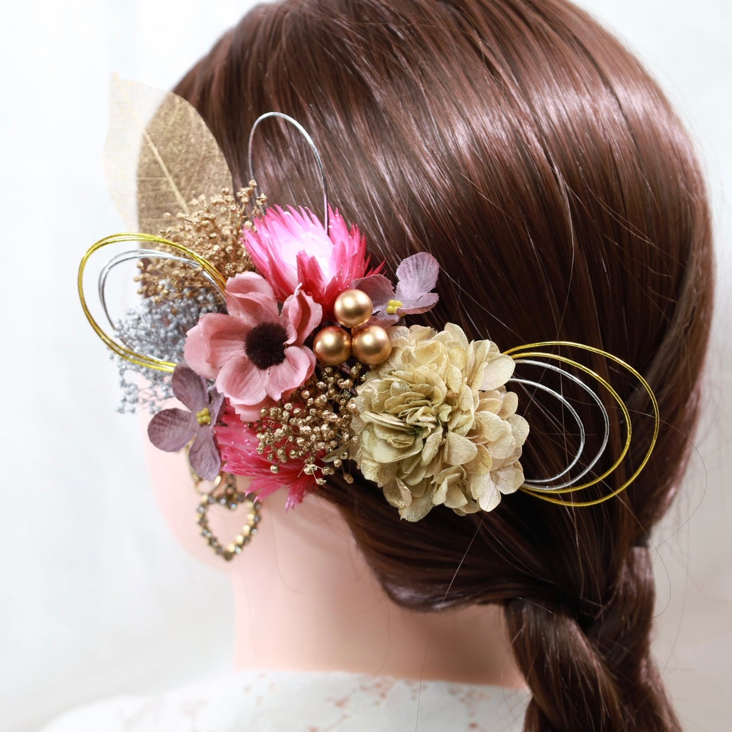 髪飾り グウェ【ヘアアクセサリー 花 ドライフラワー プリザーブド 水引】 【結婚式 ヘアアクセサリー】