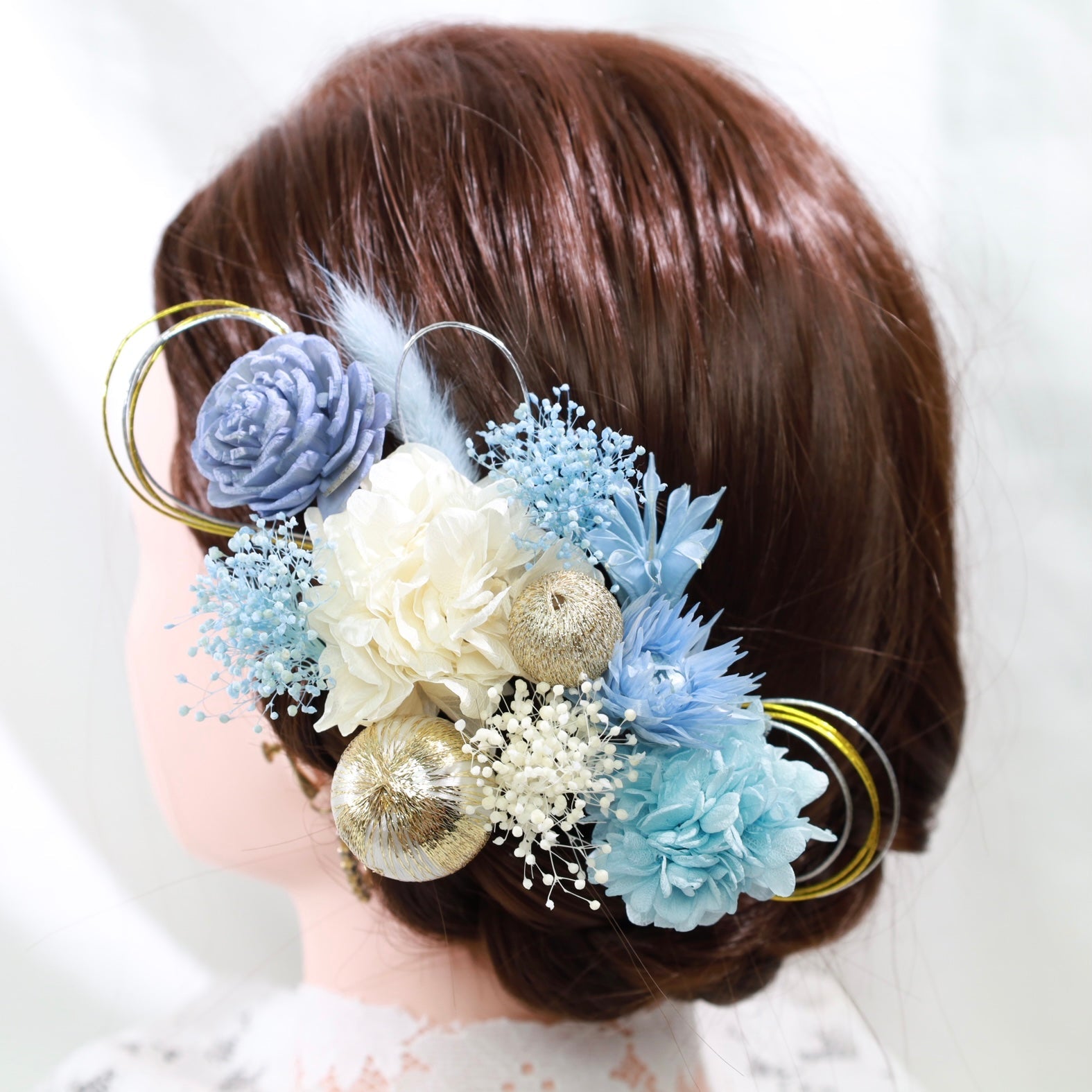 髪飾り アクア【ヘアアクセサリー 花 ドライフラワー プリザーブド