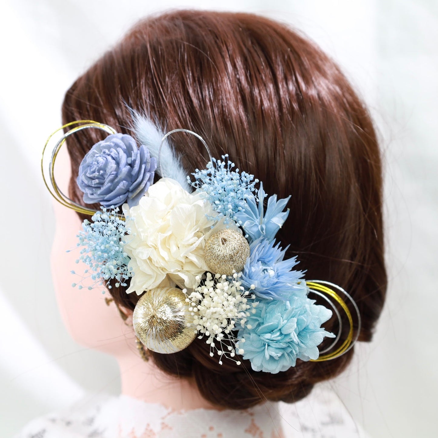 髪飾り アクア【ヘアアクセサリー 花 ドライフラワー プリザーブド 水引】 【結婚式 ヘアアクセサリー】