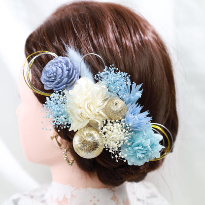 髪飾り アクア【ヘアアクセサリー　花　ドライフラワー　プリザーブド　水引】 【結婚式　ヘアアクセサリー】