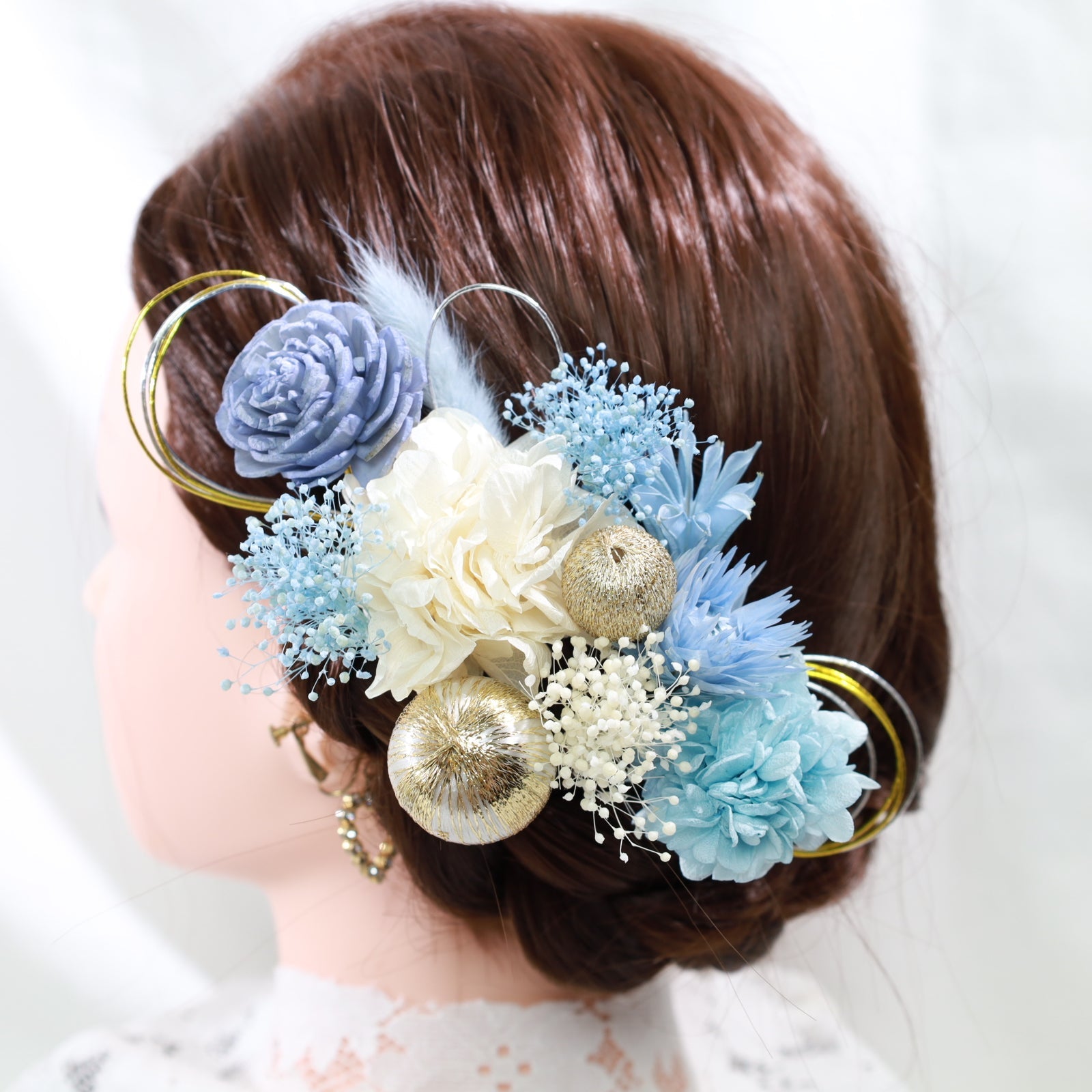 髪飾り アクア【ヘアアクセサリー 花 ドライフラワー プリザーブド