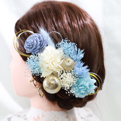 髪飾り アクア【ヘアアクセサリー 花 ドライフラワー プリザーブド 水引】 【結婚式 ヘアアクセサリー】