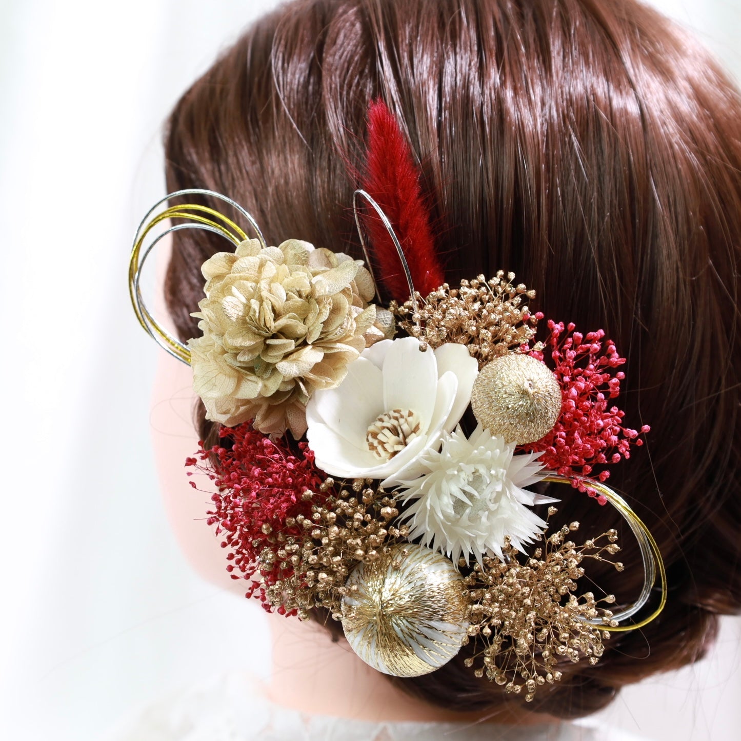 髪飾り フレイム【ヘアアクセサリー　花　ドライフラワー　プリザーブド　水引】 【結婚式　ヘアアクセサリー】