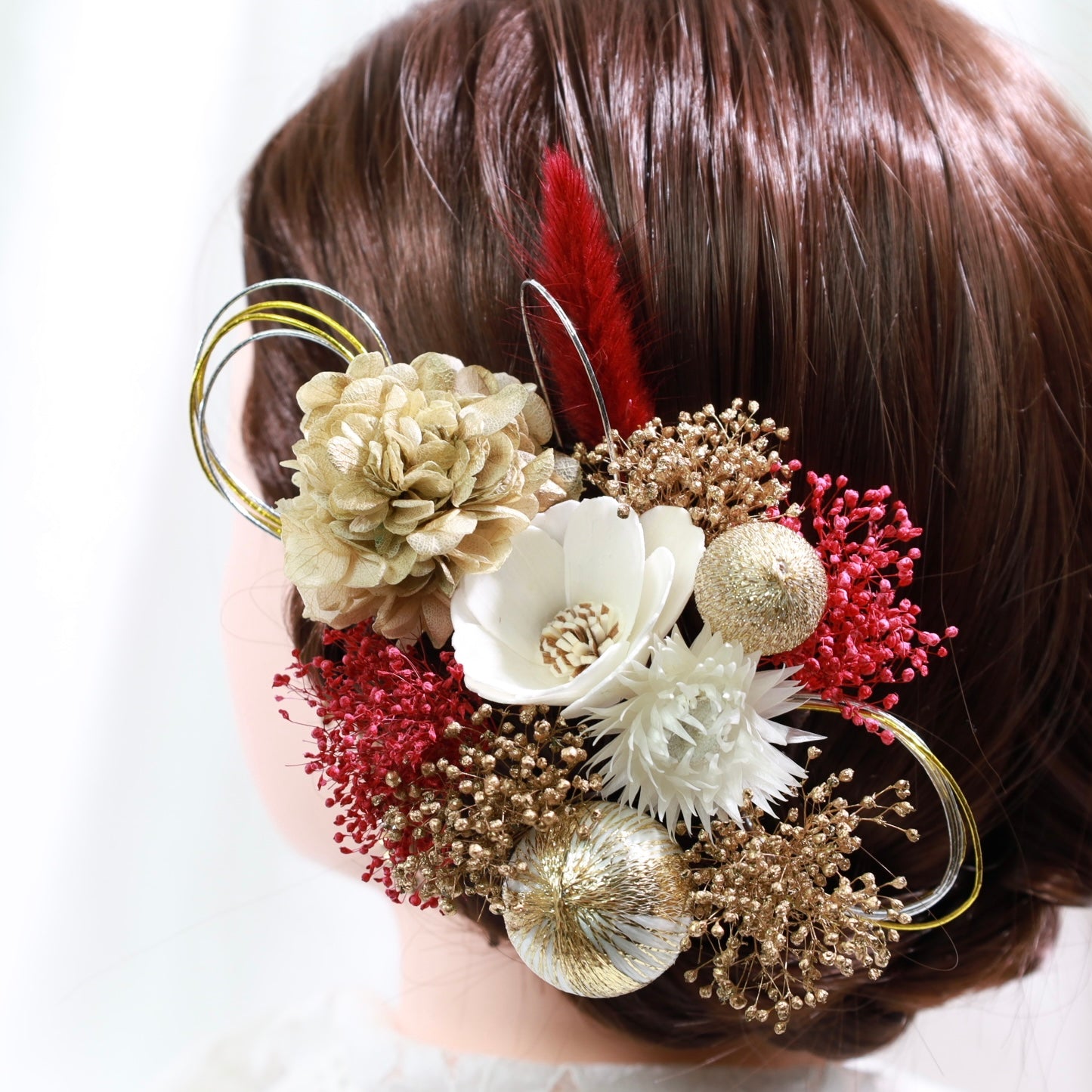 髪飾り フレイム【ヘアアクセサリー 花 ドライフラワー プリザーブド 水引】 【結婚式 ヘアアクセサリー】
