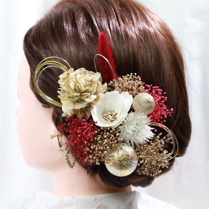 髪飾り フレイム【ヘアアクセサリー 花 ドライフラワー プリザーブド 水引】 【結婚式 ヘアアクセサリー】