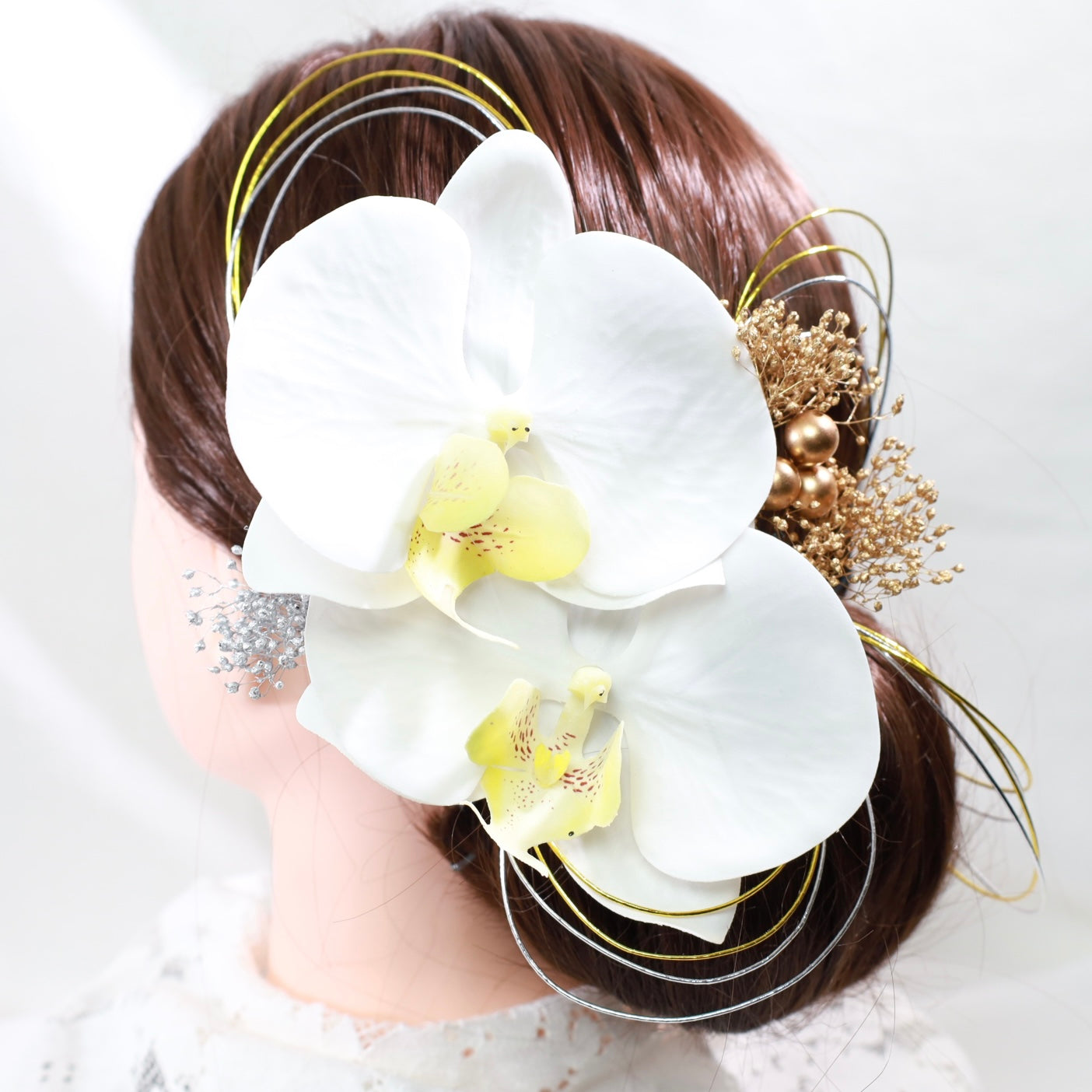 髪飾り 胡蝶蘭D【ヘアアクセサリー　花　ドライフラワー　プリザーブド　水引】 【結婚式　ヘアアクセサリー】