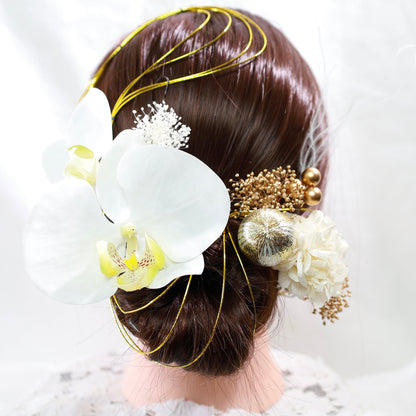 髪飾り 胡蝶蘭C【ヘアアクセサリー　花　ドライフラワー　プリザーブド　水引】 【結婚式　ヘアアクセサリー】