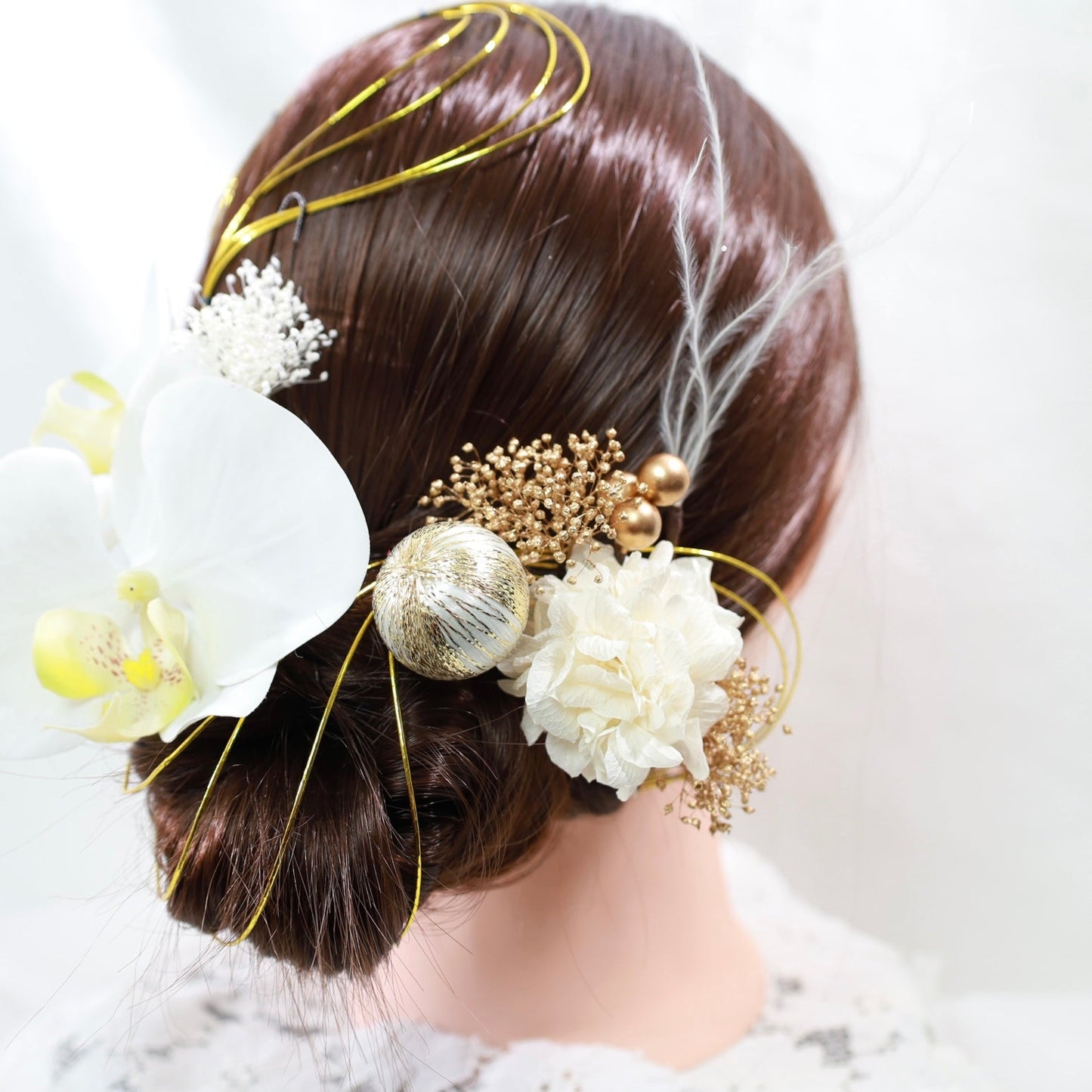 髪飾り 胡蝶蘭C【ヘアアクセサリー 花 ドライフラワー プリザーブド 水引】 【結婚式 ヘアアクセサリー】