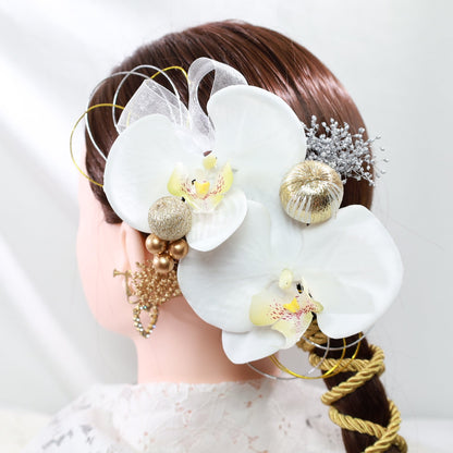 髪飾り 胡蝶蘭B【ヘアアクセサリー 花 ドライフラワー プリザーブド 水引】 【結婚式 ヘアアクセサリー】