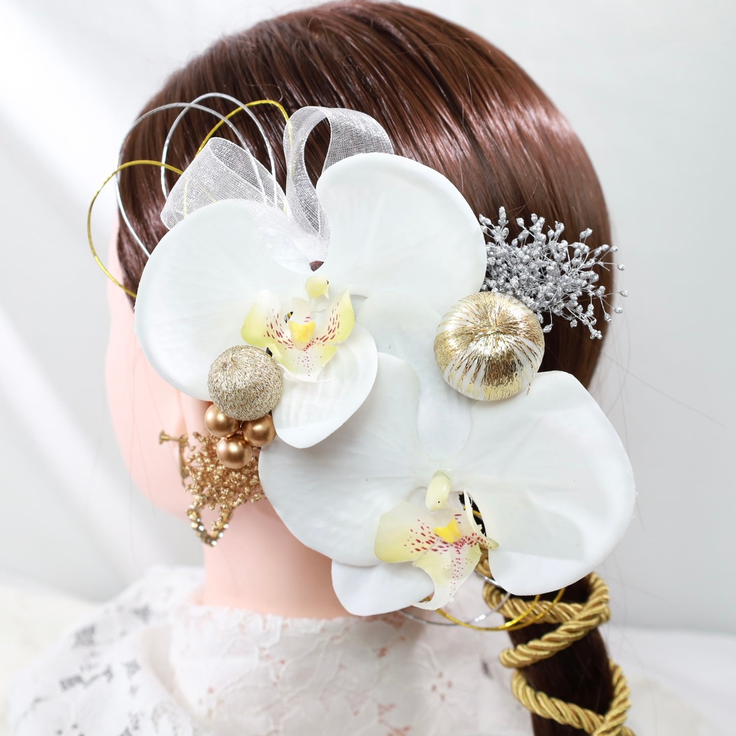 髪飾り 胡蝶蘭B【ヘアアクセサリー　花　ドライフラワー　プリザーブド　水引】 【結婚式　ヘアアクセサリー】