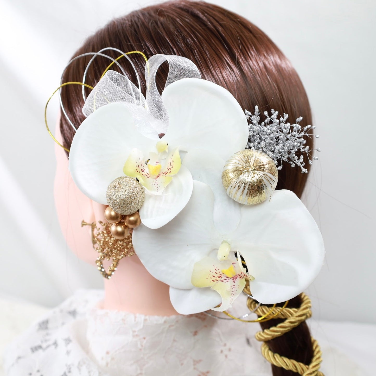 髪飾り 胡蝶蘭B【ヘアアクセサリー 花 ドライフラワー プリザーブド 水引】 【結婚式 ヘアアクセサリー】