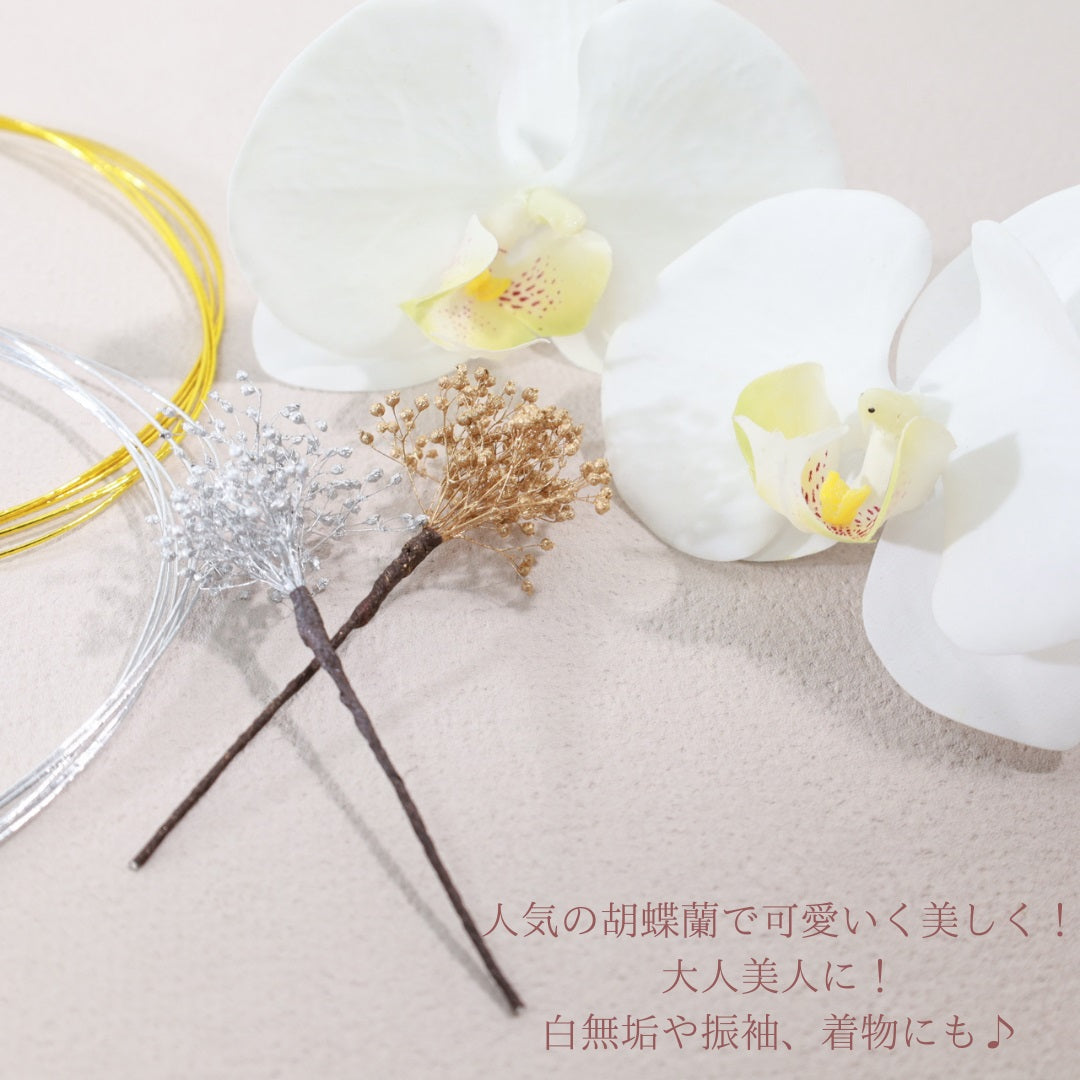 髪飾り 胡蝶蘭B【ヘアアクセサリー　花　ドライフラワー　プリザーブド　水引】 【結婚式　ヘアアクセサリー】