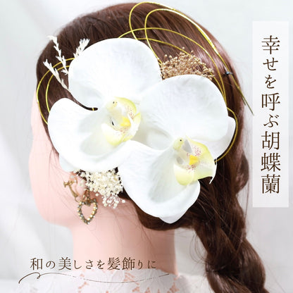 髪飾り 胡蝶蘭【ヘアアクセサリー 花 ドライフラワー プリザーブド 水引】 【結婚式 ヘアアクセサリー】